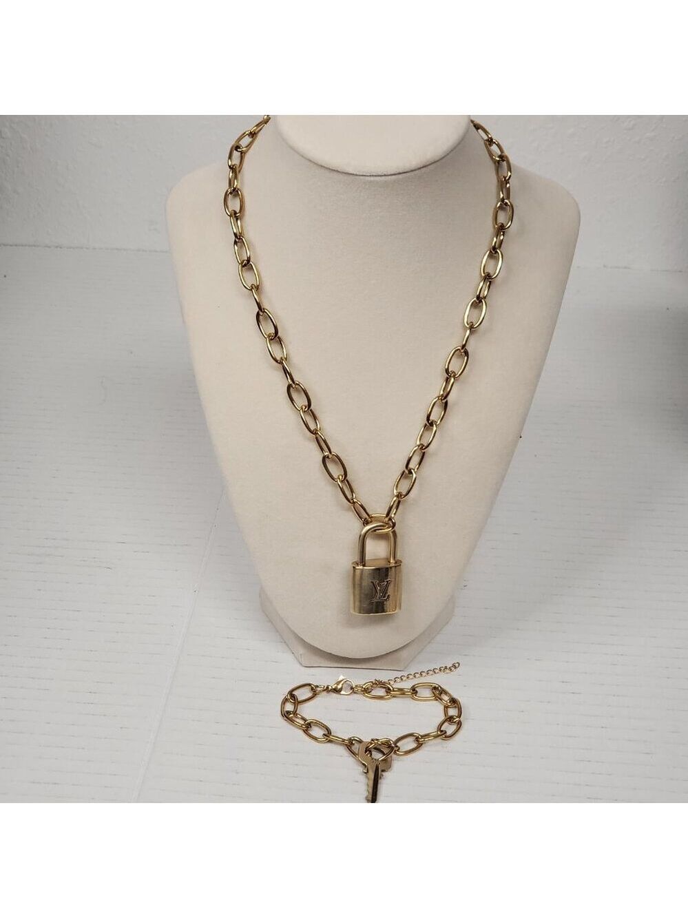 Authentic Louis Vuitton Padlock w/unbranded Stainless Steel Necklace & Bracelet